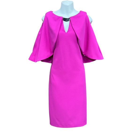 Joseph Ribkoff pink NEW dress Size 6 built in cape lined elegant knee length - Picture 1 of 11